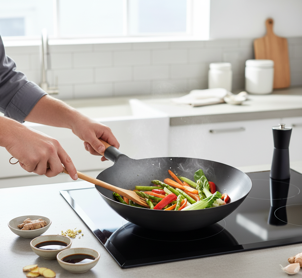 Wok en acier inoxydable
